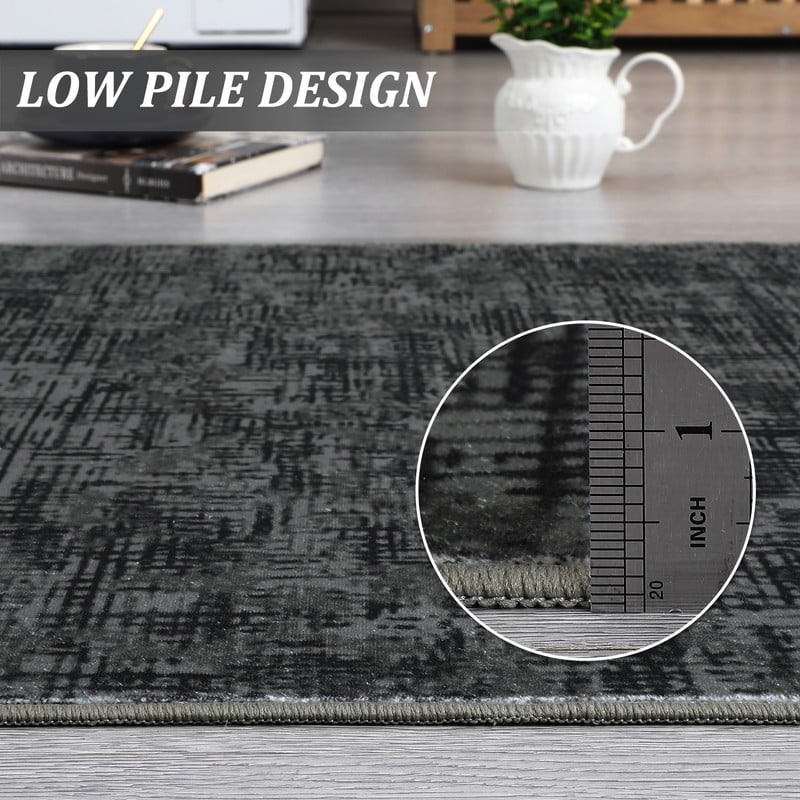 Washable Rug 10x13 for Living Room Modern Abstract Area Rug Non-Slip Large Contemporary Bedroom Carpet Stain Resistant Aesthetic Accent Floor Carpet for Home, Black