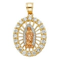 thumbnail image 2 of 14K Tri Color Gold Cubic Zirconia CZ Our Lady of Guadalupe Charm Pendant with 3.1mm Figaro 3+1 Chain Necklace - 22", 2 of 4