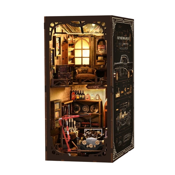 3D Wooden Puzzle Auto Repair Shop Miniature House, 374 PCS, DIY Assembly Miniature Building Model Kit For Home Decor, Shelf Display And Creative Gifts