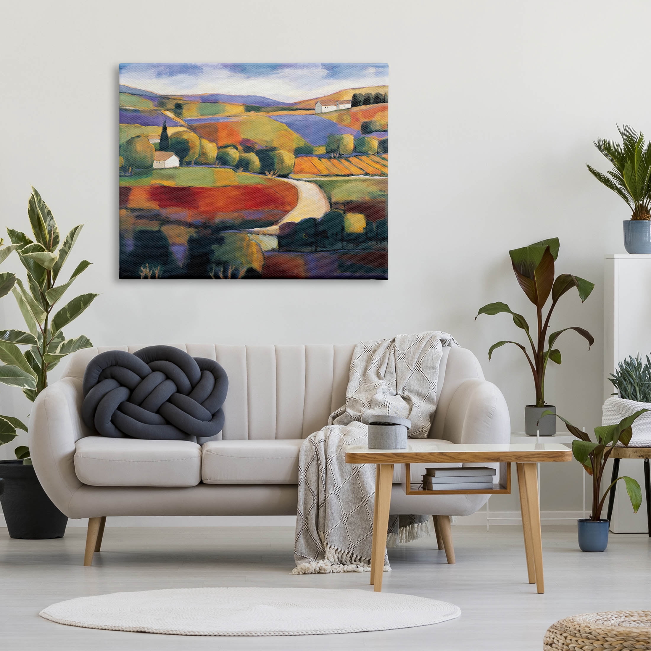 Modern Countryside Farm Town Landscape Painting Gallery Wrapped Canvas Print Wall Art