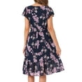thumbnail image 3 of INSPIRE CHIC Robe pour Femme Florale à Encolure Carrée Manches Volantées Style Casquette Midi à Volants Robe d'Invitée de Mariage m Bleu Rose, 3 of 6