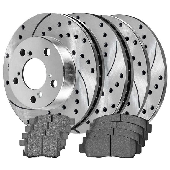 AutoShack Front & Rear Drilled & Slotted Brake Rotors Premium Ceramic Brake Pads | Replacement for 2008-2009 Honda Accord 2.4L 3.5L V6 FWD | Zinc Coated | 12-PC Brake Kit | SilverShield Pro