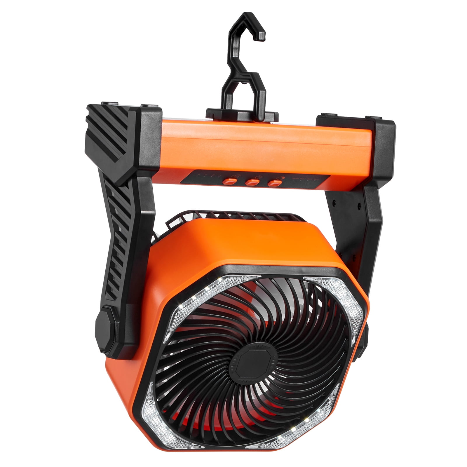 KFFKFF Compact 8" Rechargeable Fan, Includes LED Light, 4 Adjustable Speeds, USB and Battery-Powered, Ideal for Travel, Home, Office, and Outdoor Use