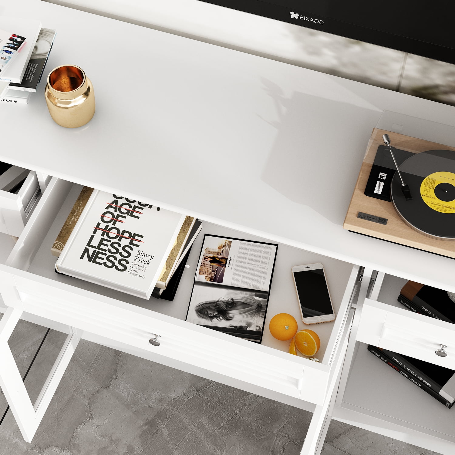KULAGAGA  104.3"W 4-Piece Entertainment Center Wall Unit Set For TVs Up to 65", Modern TV Stand Large Media Console Cabinet with 13 Shelves, 5 Drawers & Countertop,White