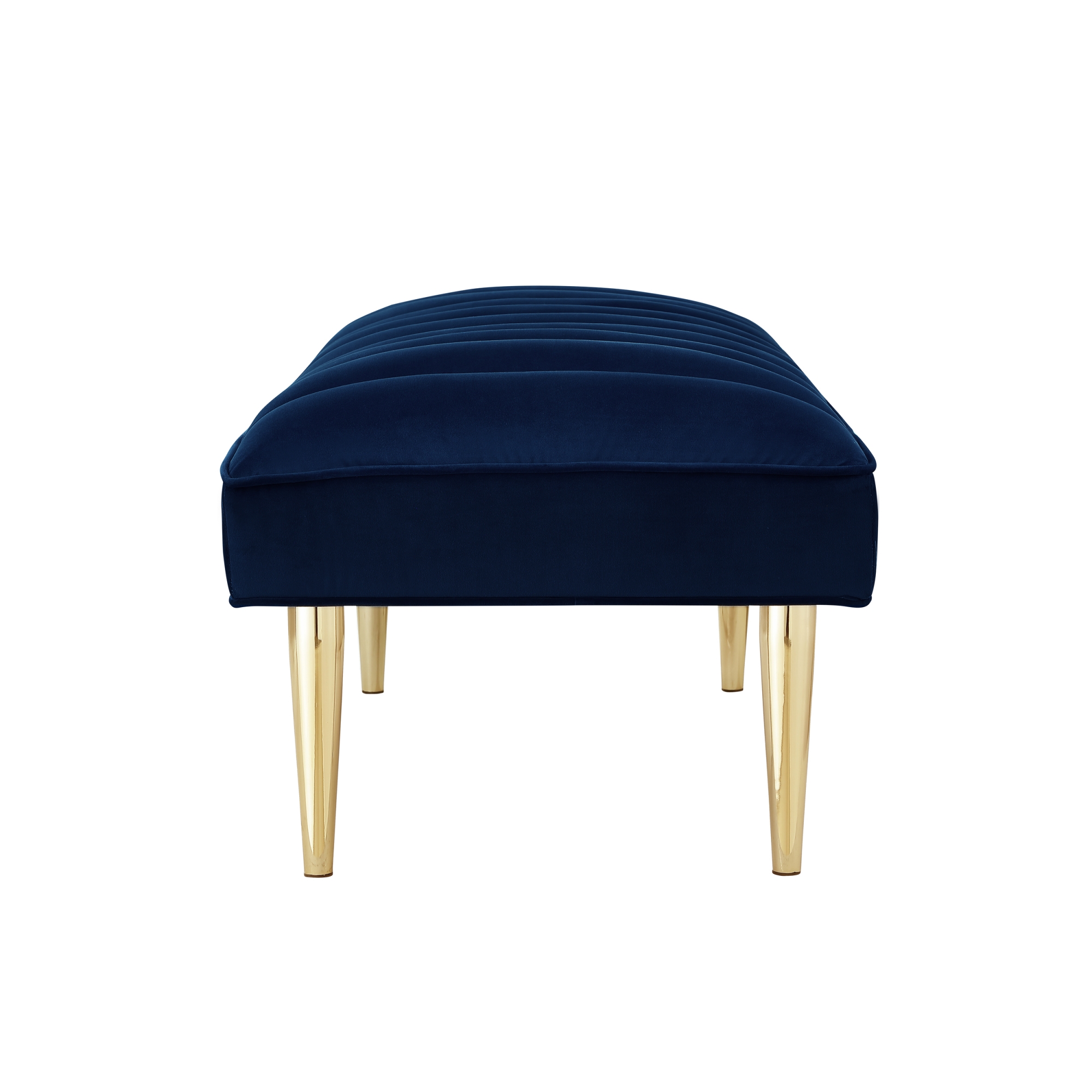 Nicole Miller Merrick Velvet Upholstered Bench Channel Tufted Mirrorred, Navy/Gold