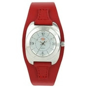 Ladies Round Red Fatback Strap Watch, Silver Dial