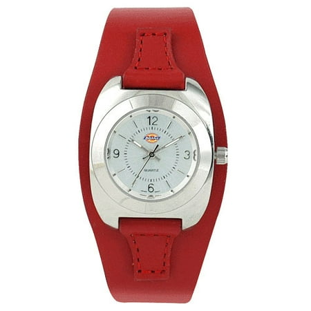 Ladies Round Red Fatback Strap Watch, Silver Dial
