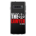 thumbnail image 1 of DistinctInk Clear Shockproof Hybrid Case for Samsung Galaxy S10 (6.1" Screen) - TPU Bumper Acrylic Back Tempered Glass Screen Protector - Keep Calm The Lawyer Is Here, 1 of 2