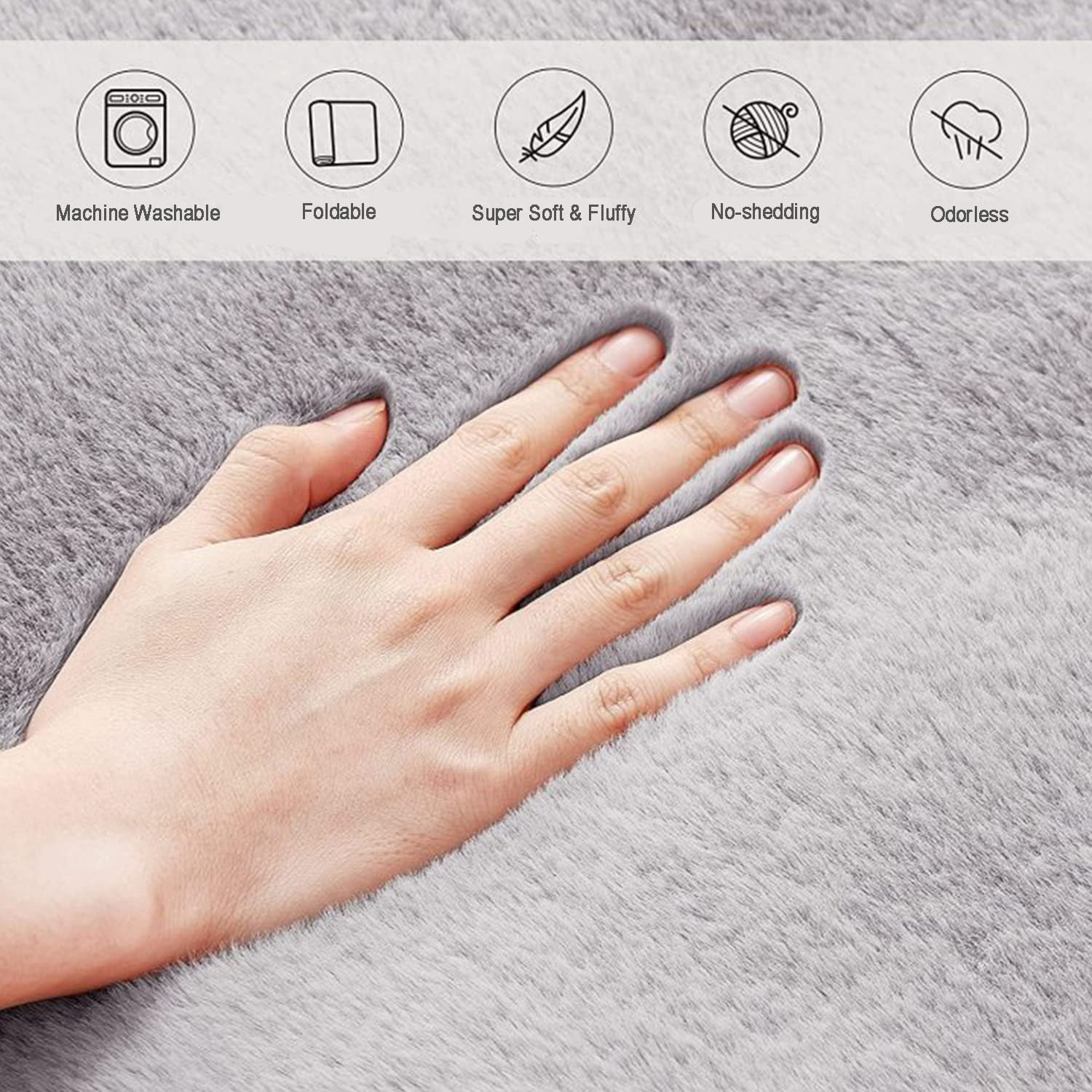 Ghouse 2x3 Soft Grey Faux Fur Rug, Machine Washable Area Rugs for Bedroom Fluffy Rugs for Living Room,Carpet Sheepskin Rug