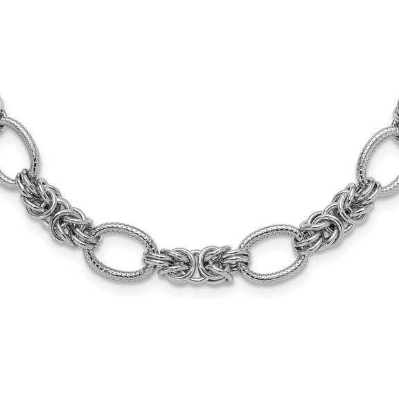 Auriga 925 Sterling Silver Rhodium-plated Polished and Textured Necklace for Women 18"