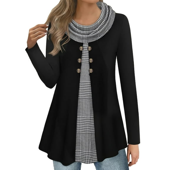 Holzkary Sweatshirts for Women Hoodies A Two Button Comfortable High Neck Women's Hoodie Graphic Printed Pullover Top Comfy Fall Winter Outfits Clothes 2025 Fashion Black L