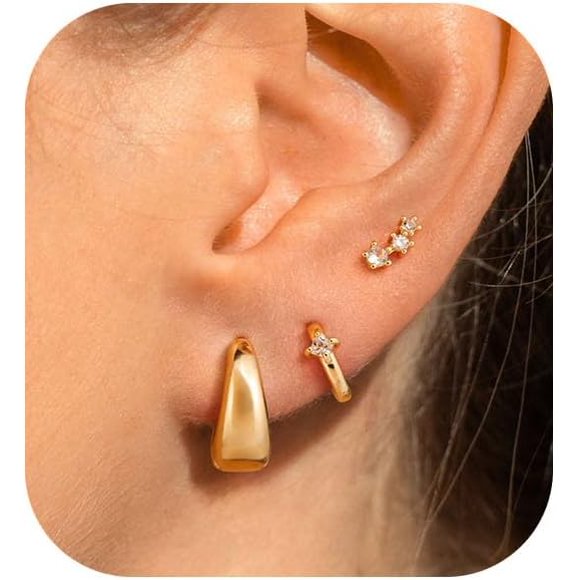 shiyou-Gold Hoop Earrings Set for Women,Cute Cartilage Earring Stacks Dainty 14K Gold Plated Stud Earrings Pearl Drop Earrings Small Hoop Earrings Hypoallergenic Piercing Earrings Gold Jewelry