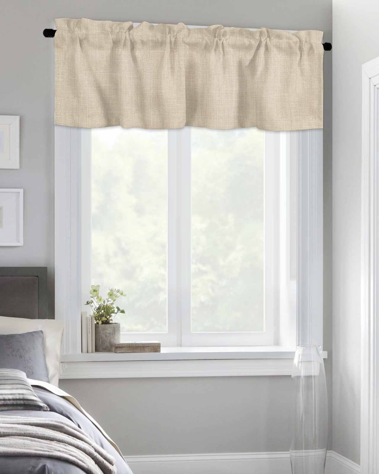 Kitchen Curtain Valances for Windows,Vintage Country Beige Linen Texture Rod Pocket Small Valance Farm Burlap Short Window Treatment for Bedroom Bathroom Living Room,54"x18"