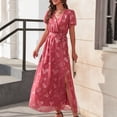 thumbnail image 1 of SMihono Summer Boho Maxi Dress for Women Plus Size Women's V-neck High Waist Binding Slit Long Short-sleeved Dress Beach Swing Sundress, 1 of 8