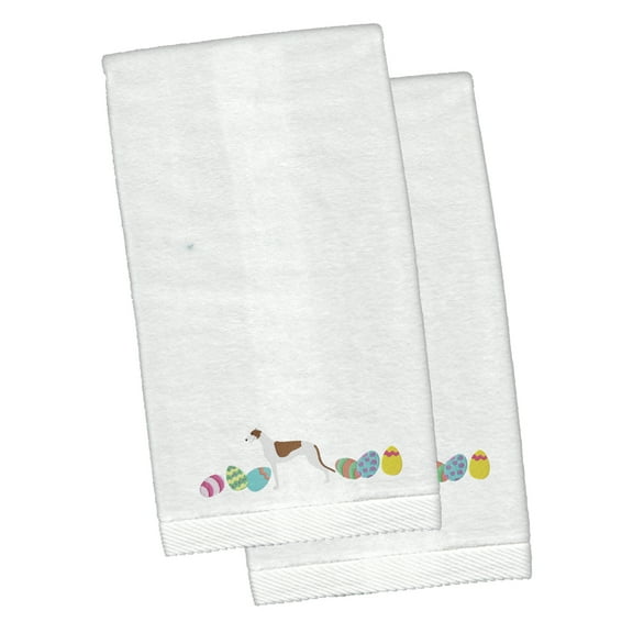 Greyhound Easter White Embroidered Plush Hand Towel Set of 2