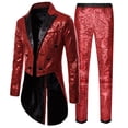 thumbnail image 2 of Men's Sequin Blazer Retro Dress Top and Pants Set Metallic Slim Suit 2 Piece Disco Prom Shiny Outfit Wedding Party Banquet Fashion Jacket Pant, 2 of 5