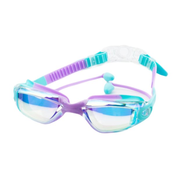 Gafas de natación para niños con tapones para los oídos Gafas de natación para niños Niñas Niños Verde púrpura