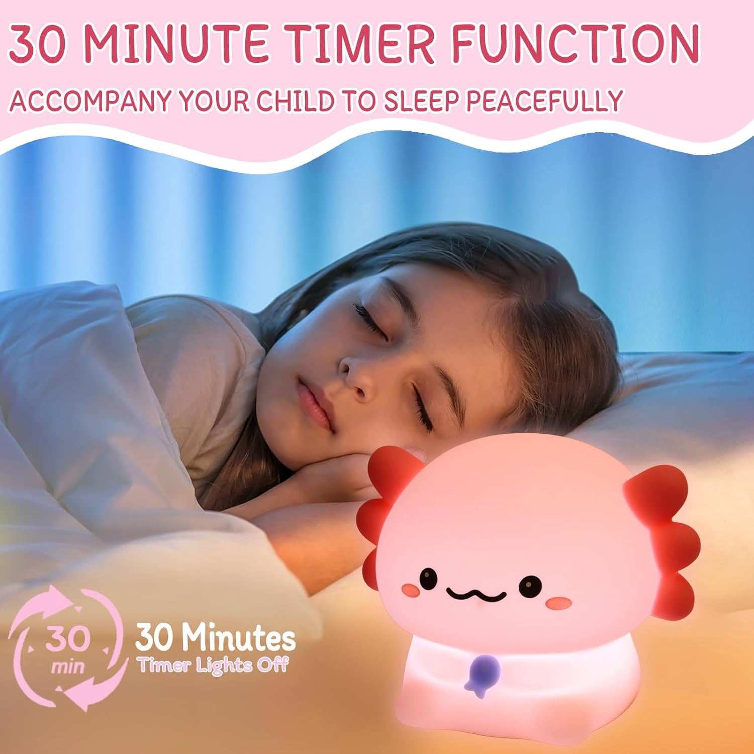Night Light for Kids - 3-Level Dimmable Silicone Lamp, USB-C Rechargeable Nursery Light with Auto-Off Timer for Bedroom & Breastfeeding