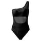thumbnail image 2 of Gibobby Bañador de una pieza Traje de baño de un hombro de patchwork de malla sexy para mujer(Negro,M), 2 of 5