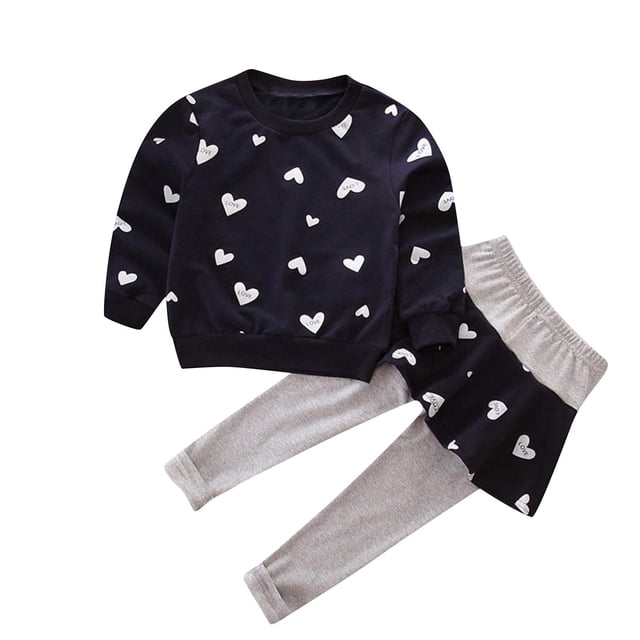 Odeerbi 9M-6Y Niñas Conjunto de San Valentín Estampado de Amor Sudadera de Algodón de Manga Larga Leggings Con Falda Tutú Pantalones de Dos Piezas Conjunto de Dos Piezas