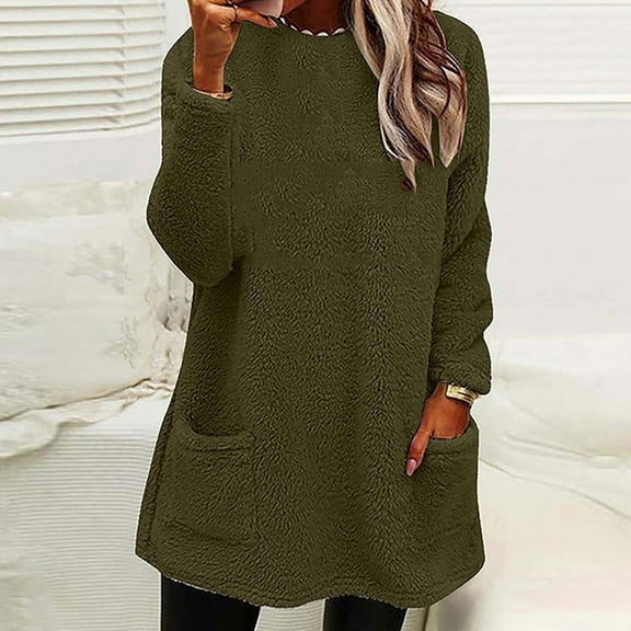 Xqxayjr Womens Long Sleeve Winter Warm Sherpa Lined Fleece Tops Plus Size Solid Color Fall Tunic Pullover Dressy Casual Crew Neck T Shirts Comfy Sweatshirts Clothing