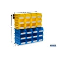 thumbnail image 2 of Triton Products® LocBin 26-Piece Wall Storage Unit with (12) 5-3/8"L x 4-1/8"W x 3"H YEL Bins & (12) 7-3/8"L x 4-1/8"W x 3"H Blue Bins, 24ct, Wall Mount Rails 8-3/4"L with Hardware, 2pk, 2 of 8