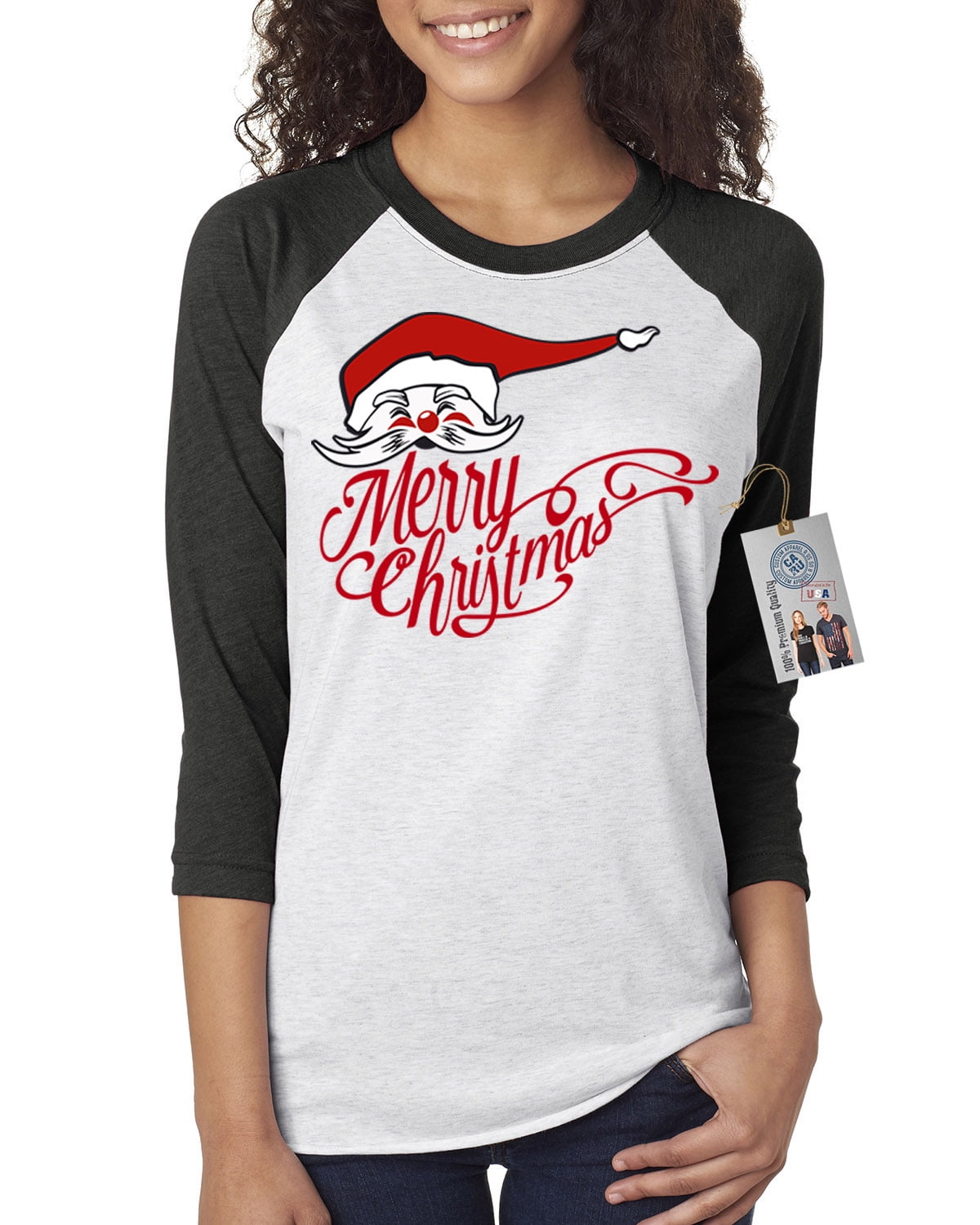 Custom Apparel R Us - Merry Christmas Santa Womens 3/4 Sleeve Shirt ...