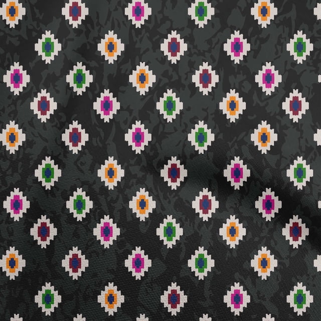 oneOone Georgette Viscose Black Fabric African Aztech Sewing Material Print Fabric By The Yard 42 Inch Wide