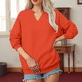 thumbnail image 2 of larppty Women Casual Long Sleeve V Neck Sweatshirts Cute Loose Fit Lightweight Pullover Tops Fall Clothing (Orange, XXL), 2 of 5