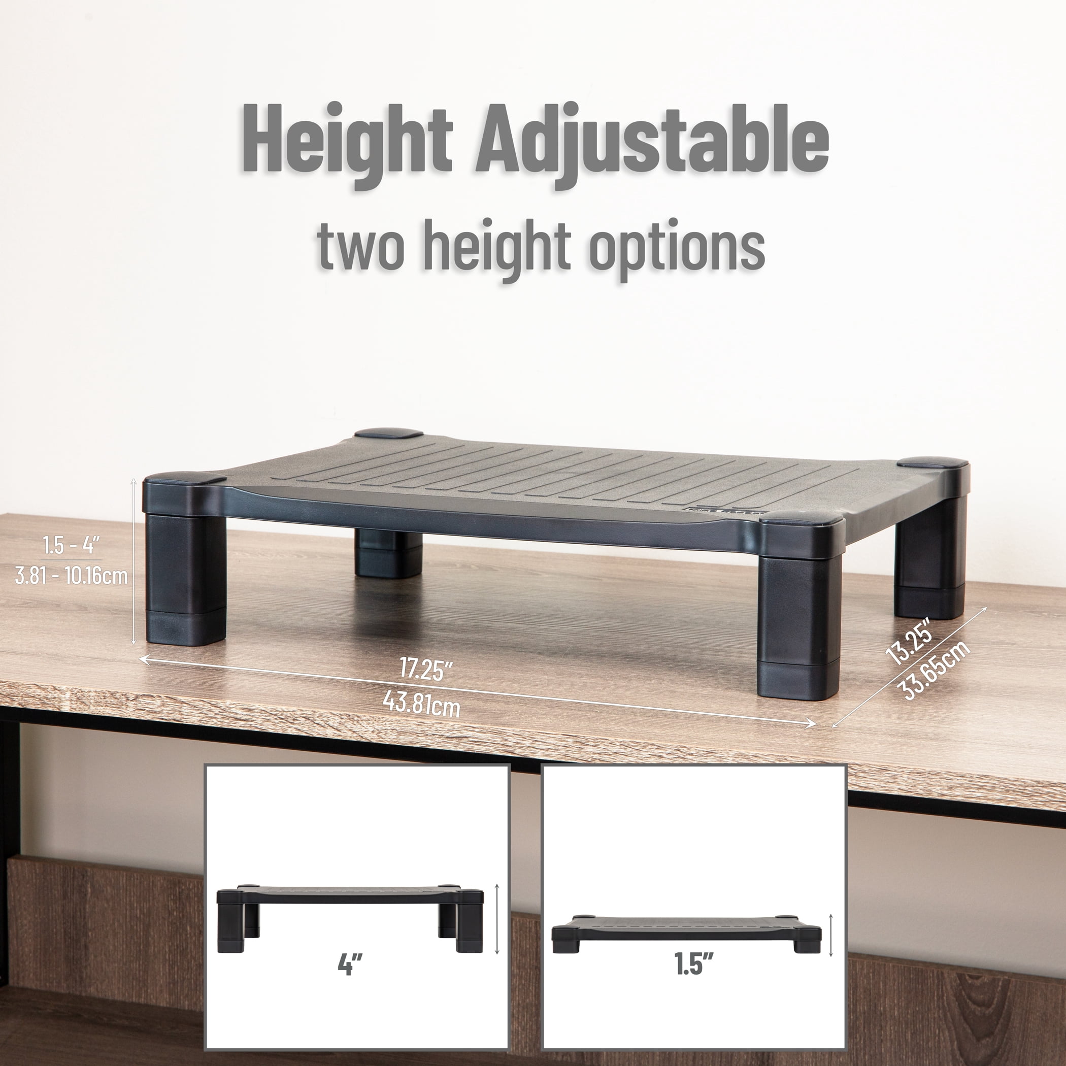 Mind Reader Adjustable Plastic Monitor Stand with Storage, Laptop Riser, Desktop Organizer for Office or Home, Holds 22 lbs