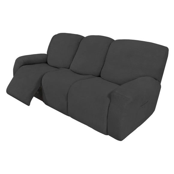Easy-Going 8 Pcs Housse de Canapé Inclinable Extensible Housse de Canapé Protecteur de Meubles Canapé Doux avec Fond Élastique Enfants, Tissu Jacquard Spandex Petits Carreaux Gris Foncé