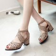 thumbnail image 3 of Sandalias de tacón alto de moda con tacón grueso para mujer, sandalias romanas de boca de pez de talla grande con agujeros y diamantes de imitación de estilo europeo y americano para verano, 3 of 5