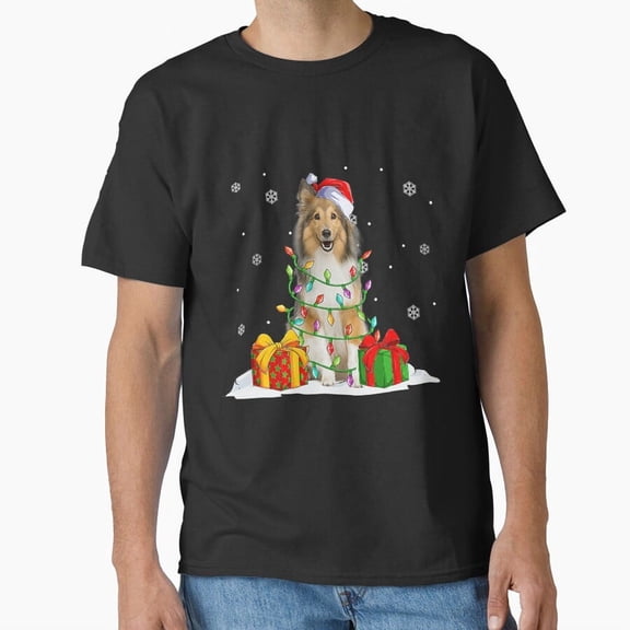 Merry Shetland Sheepdog Dog Christmas With A Funny Pet And A Holiday G21528 Unisex T-Shirt, Up to Size 5XL