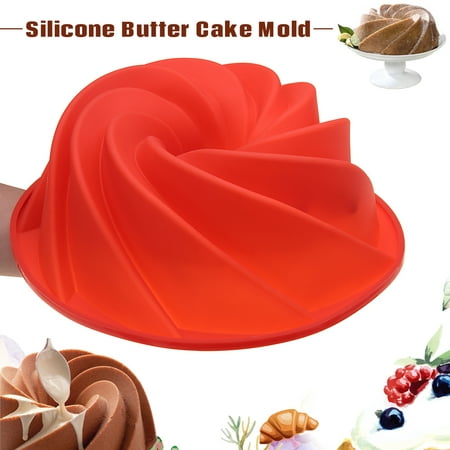 Non-Stick Large Bundt Swirl Silicone Fluted Tube Cake Pan , Butter Cake Pan Mold Bread Cupcake Baking Mould Non-toxic Bakeware Baking Supplies , (Best Cupcake Baking Pans)