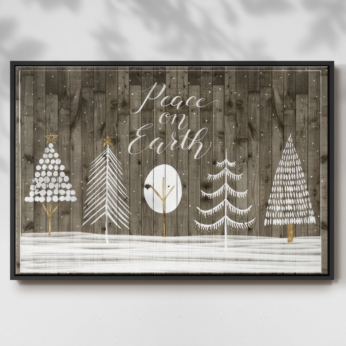 Wooded White Christmas Collection A - Framed Gallery Wrapped Holiday Canvas - 25 x 37 - Black Frame