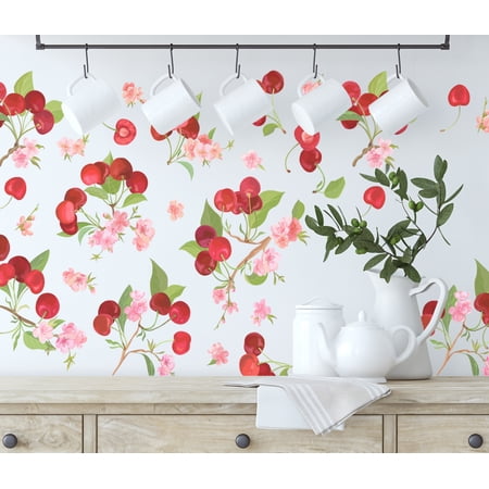 Cherry Blossom Wall Decals – Pink Flower Branch Stickers for Kitchen, Pantry, or Dining Room Decor se280