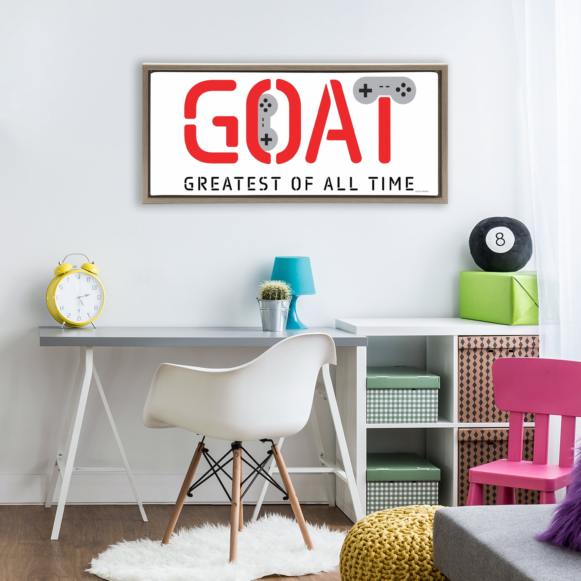 Stupell Industries The GOAT Gamer Brown Framed Floater Canvas Wall Art, design by Yass Naffas Designs