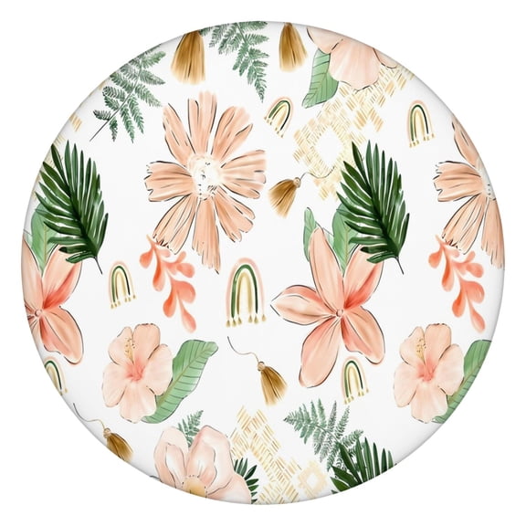 Pioneer Flower Floral Print Pattern Round Fitted Tablecloth with Elastic Edge,Dining Table Cover Waterproof,Outdoor Round Tablecloth for Camping,Dining,Indoor and Outdoor