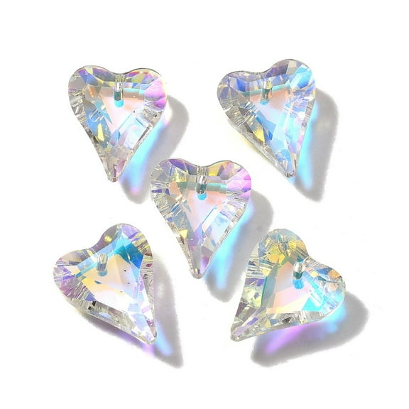 100pcs Glass Pendants Heart AB color Faceted Clear AB 17x14.5x5.5mm Hole: 1.2mm