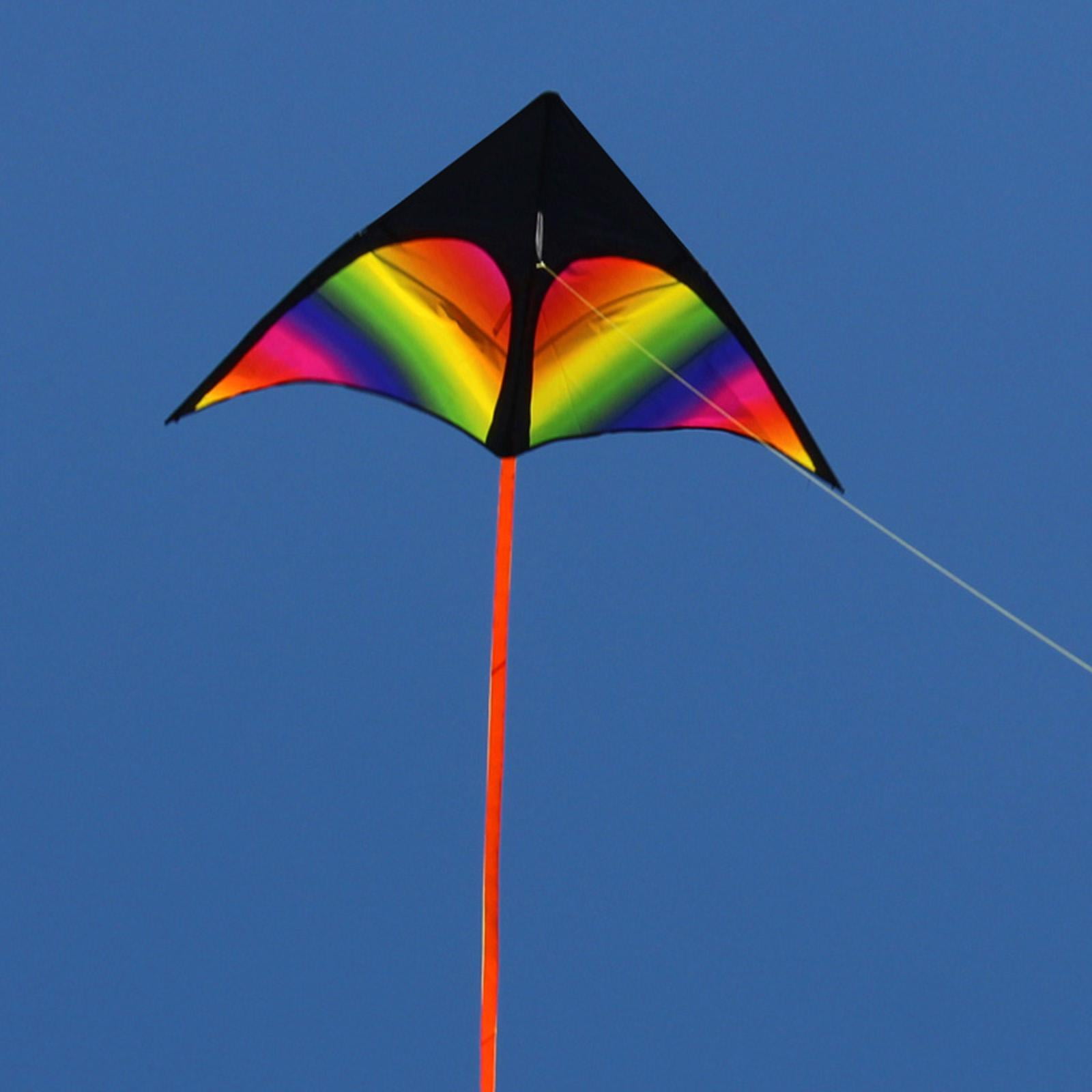 Large Delta Kite Triangle Kite with Tail Windsock with String Single Line Colorful for Outdoor Sports ,Beginner, Games, Kids Adults