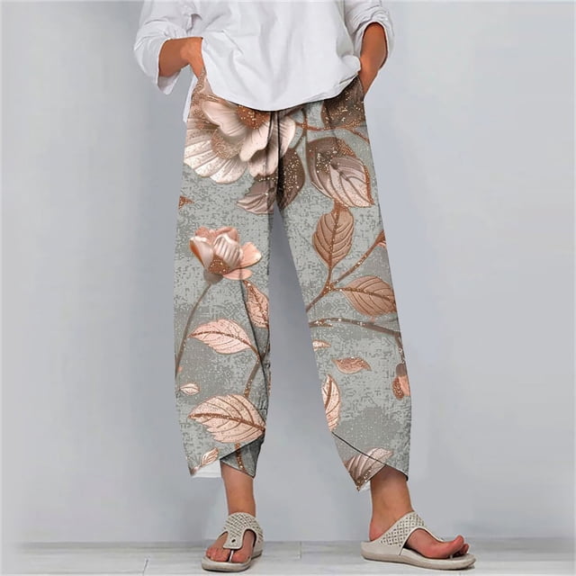 Styesk Pantalon pour Femmes Dames Été Confortable Ample Jambes Larges Mode Capris Imprimés