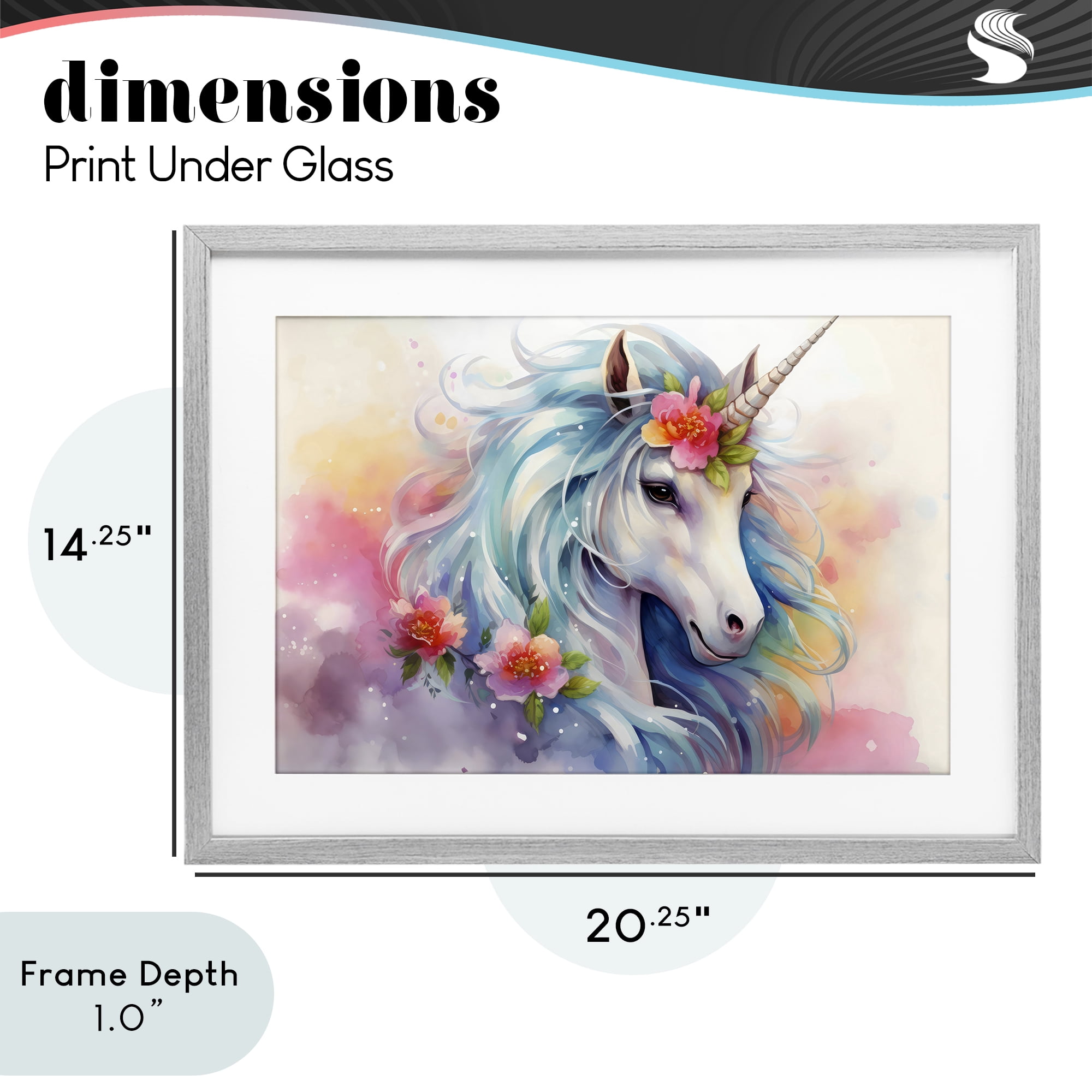 Stupell Industries Magical Unicorn with Blossoms Gray Framed Print Under Glass, design by Creative Studio