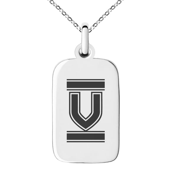 Stainless Steel Letter V Initial Empire Monogram Engraved Small Rectangle Dog Tag Charm Pendant Necklace
