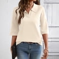 thumbnail image 7 of Women's Knit Polo Sweater, Notch V-Neck 3/4 Sleeve Lightweight Pullover Pullover for Casual Office Commute & Dating, Beige, S, 7 of 7