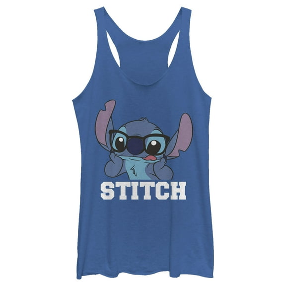 Women's Lilo & Stitch Silly Black Glasses Racerback Tank Top Royal Blue Heather X Small