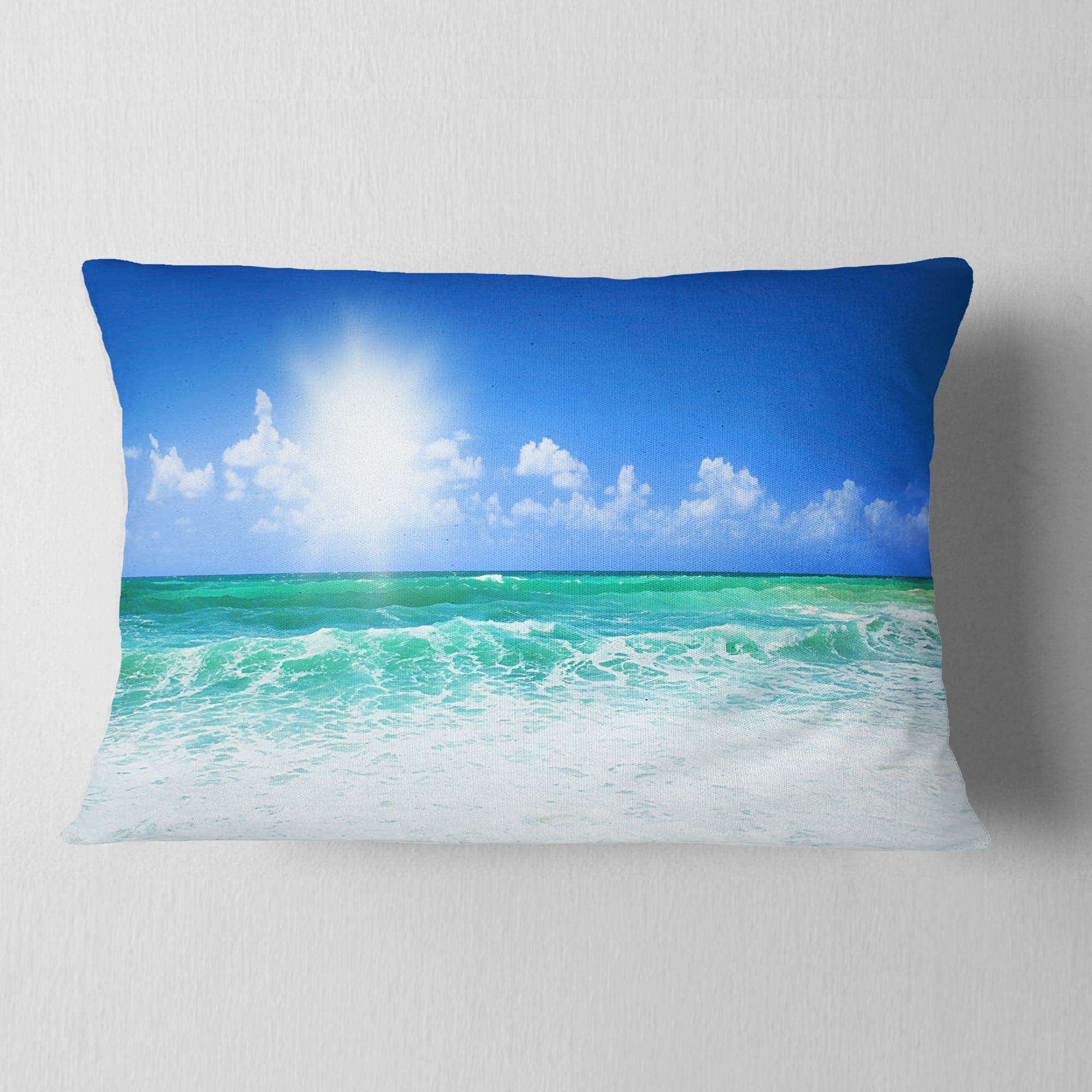 Designart Beautiful Blue Beach - Seascape Photography Throw Pillow - 12x20