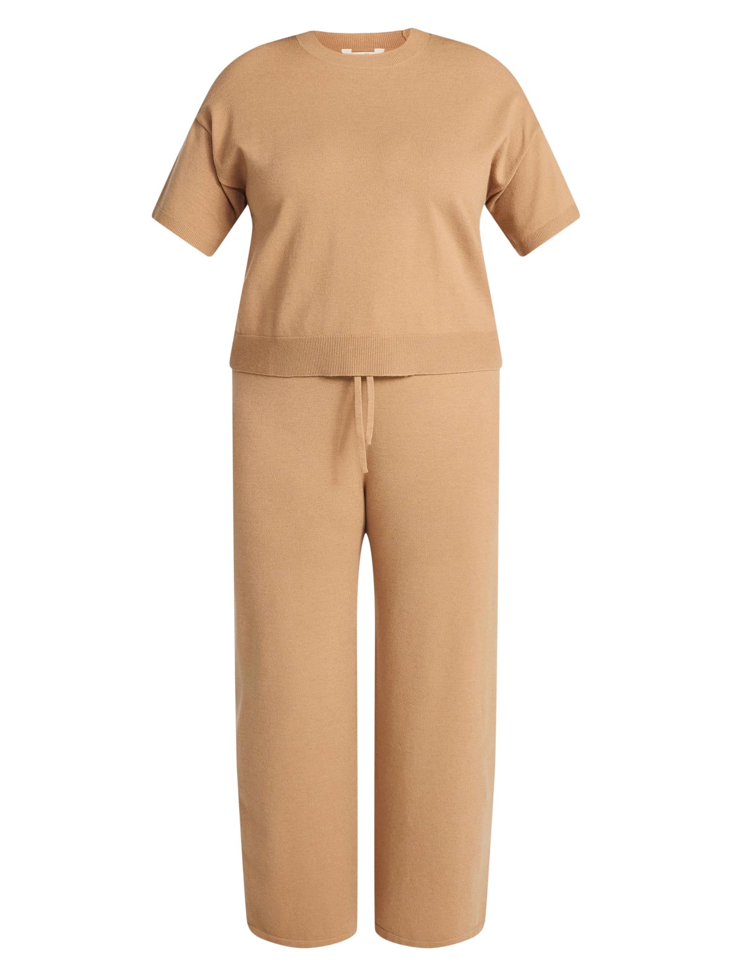 Terra & Sky Women’s Plus Short Sleeve Sweater and Pants, 2-Piece Matching Set, Sizes 0X-4X