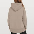 thumbnail image 3 of Oversized Hoodies for Women Fleece Side Slit Hooded Sweatshirts Thumbhole Long Sleeve Sweatshirts Cozy Pullover Shirts Khaki 2XL, 3 of 7
