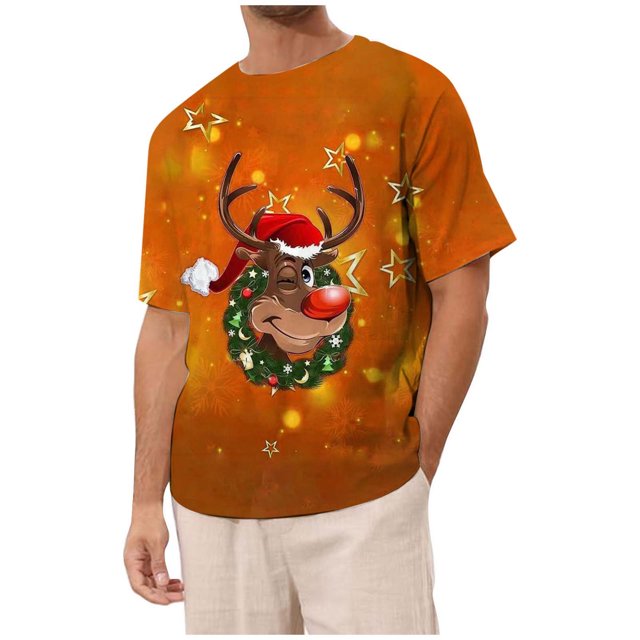 VBARHMQRT Halloweentown Sweatshirt Men's Christmas Short Sleeved T Shirt Men's T Shirt Christmas Reindeer Orange