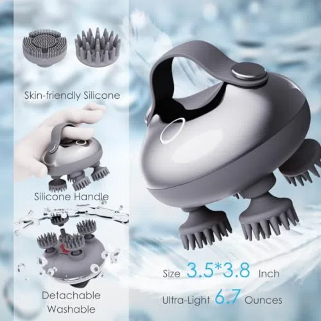 KAMUGO Electric Scalp Massager Rechargeable Head Massager Scalp Stress Relax with 8 Removable Massage Claws Cat Massager（Silver）